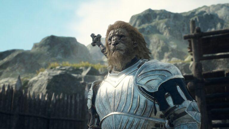 Ein Erweckter der Biestren-Rasse mit Löwenkopf in Ritterrüstung aus Dragon's Dogma 2