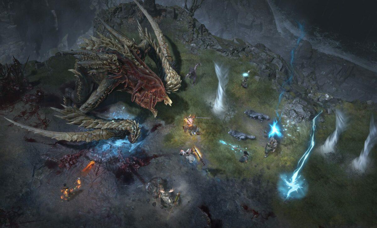Diablo IV Kampfszene mit Drachen