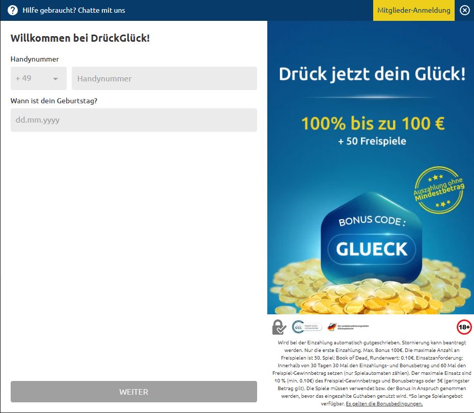 Registrieren und erste Einzahlung