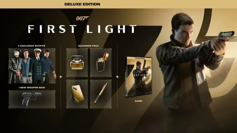 Offizieller Screenshot der Deluxe Edition von 007 First Light mit Spielcharakter und Bonusinhalten.