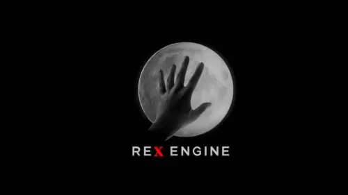 Logo der REX Engine mit einer Hand vor einem Mond auf schwarzem Hintergrund